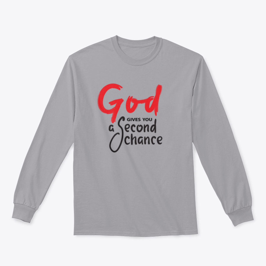A motivational religious quote shirt featuring 'God Gives You Second Chance' printed on soft cotton fabric, showcasing a classic fit.