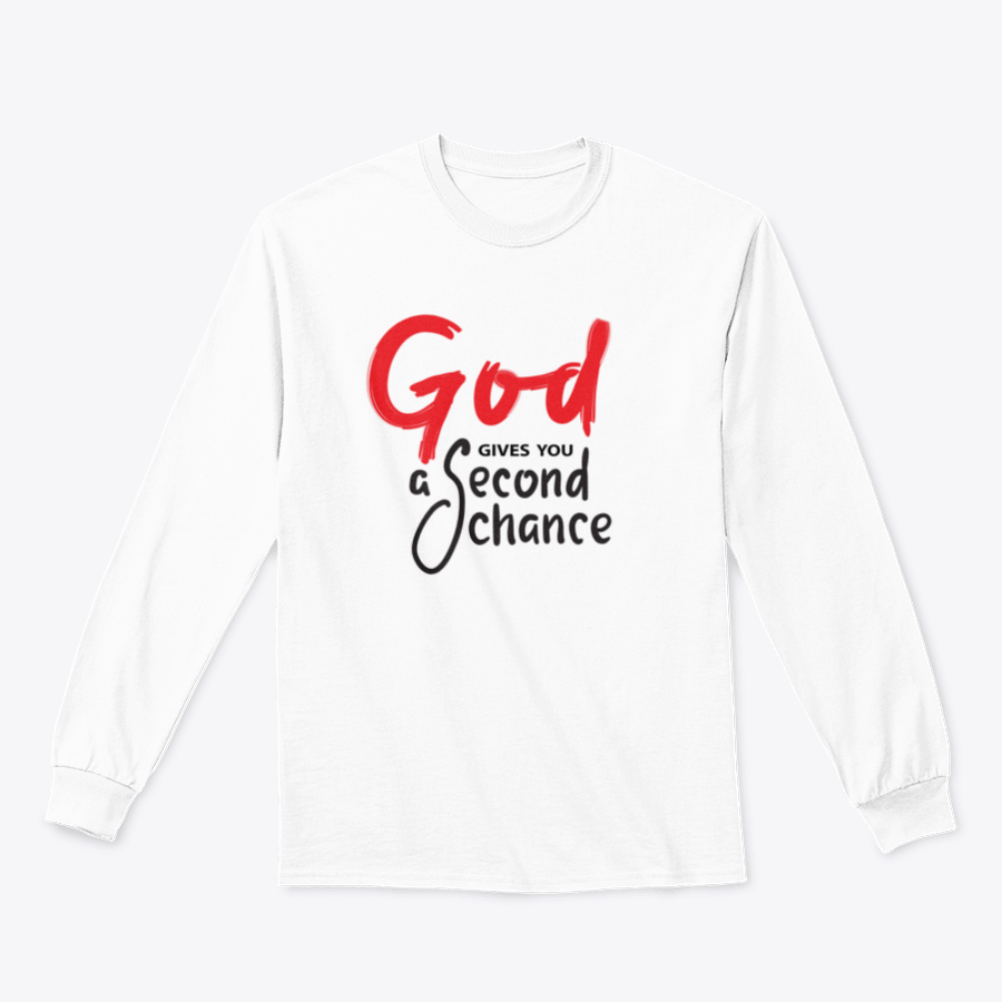 A motivational religious quote shirt featuring 'God Gives You Second Chance' printed on soft cotton fabric, showcasing a classic fit.