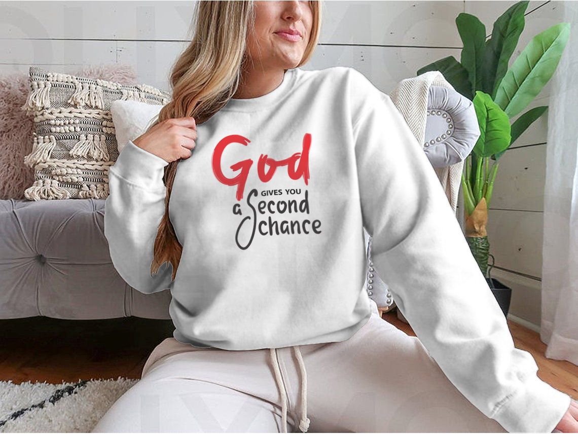 A motivational religious quote shirt featuring 'God Gives You Second Chance' printed on soft cotton fabric, showcasing a classic fit.