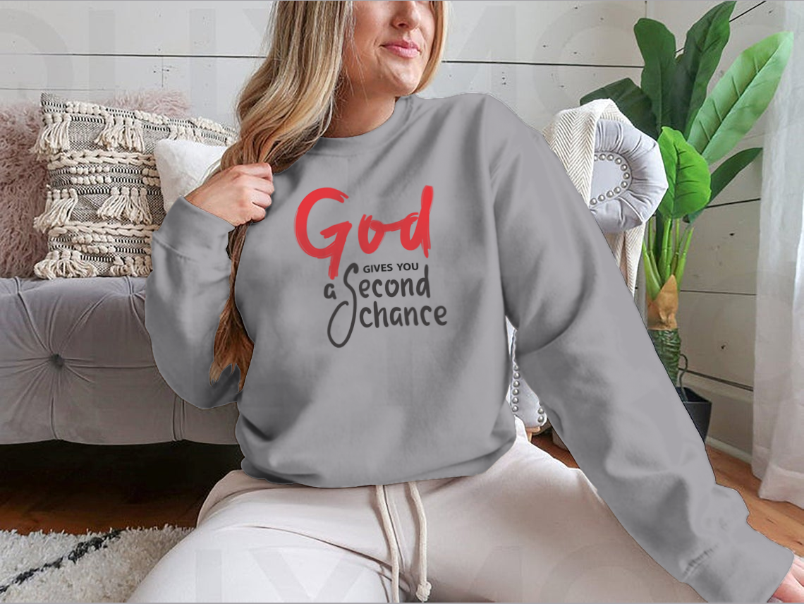 A motivational religious quote shirt featuring 'God Gives You Second Chance' printed on soft cotton fabric, showcasing a classic fit.