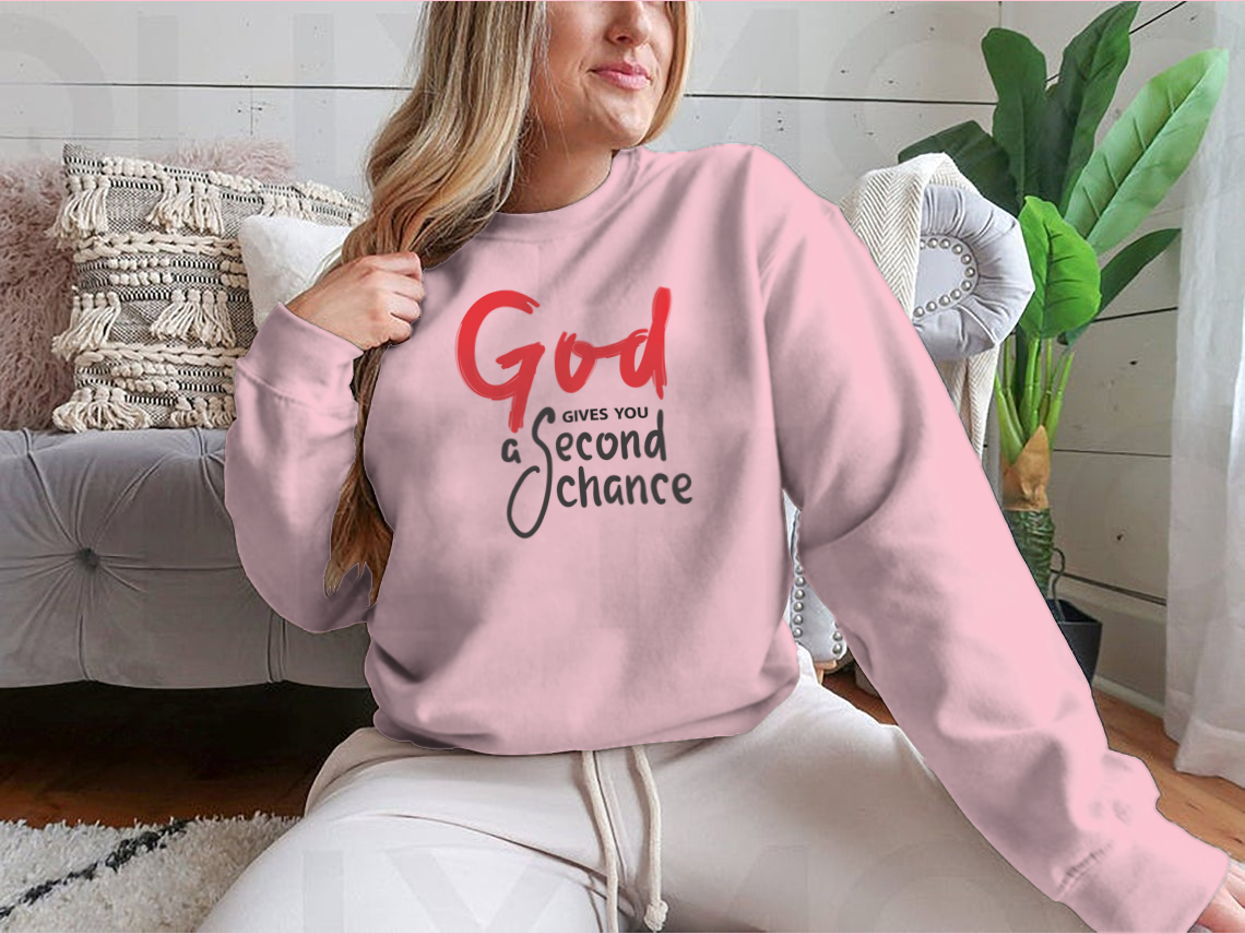 A motivational religious quote shirt featuring 'God Gives You Second Chance' printed on soft cotton fabric, showcasing a classic fit.