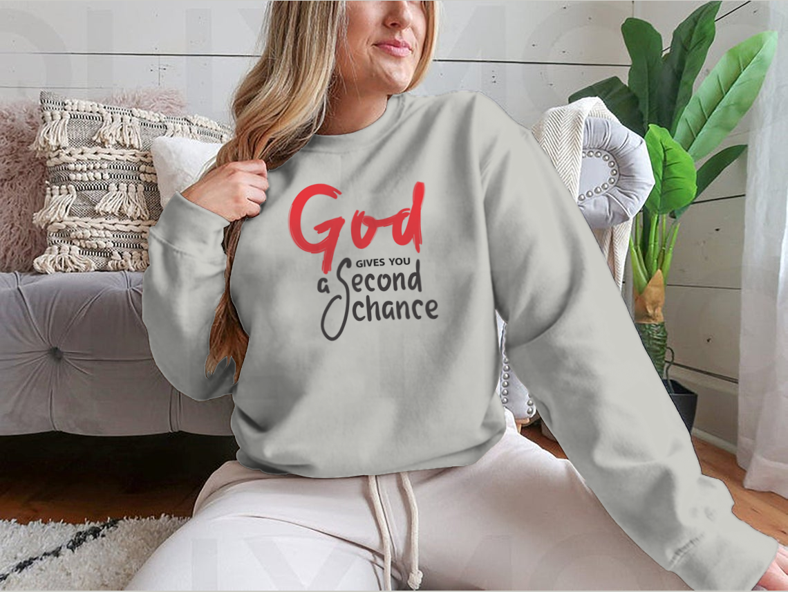 A motivational religious quote shirt featuring 'God Gives You Second Chance' printed on soft cotton fabric, showcasing a classic fit.