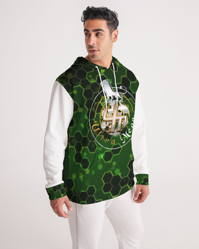 Hexagon Green Mens Hoodie featuring a stylish hexagon design, made from soft polyester and spandex blend.