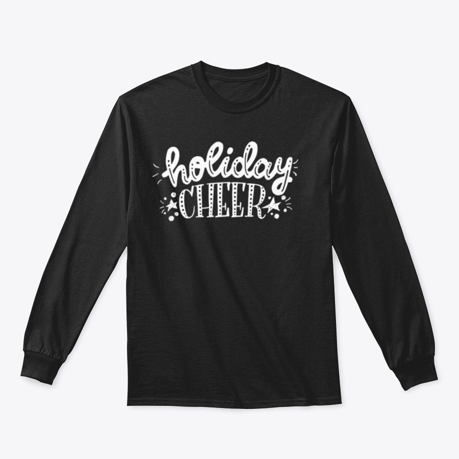 Holiday Cheer apparel featuring unique bright hand lettering and decorative elements, perfect for festive occasions.