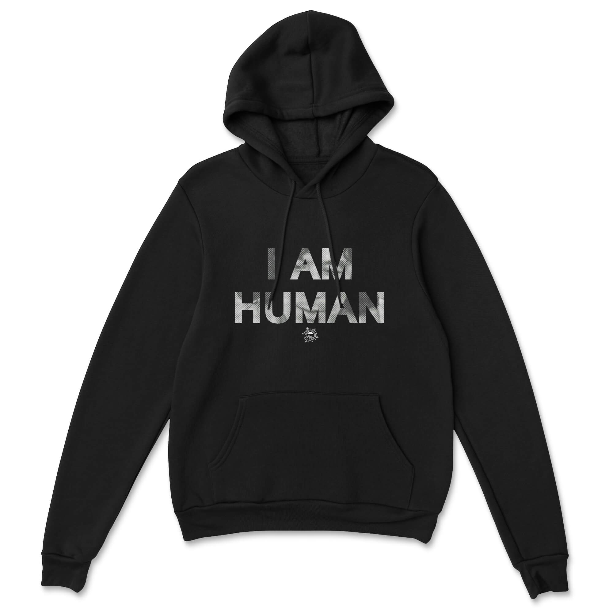 I Am Human Hoodie featuring Indigenous artwork and design inspired by Leonard Peltier, showcasing cultural pride and activism.
