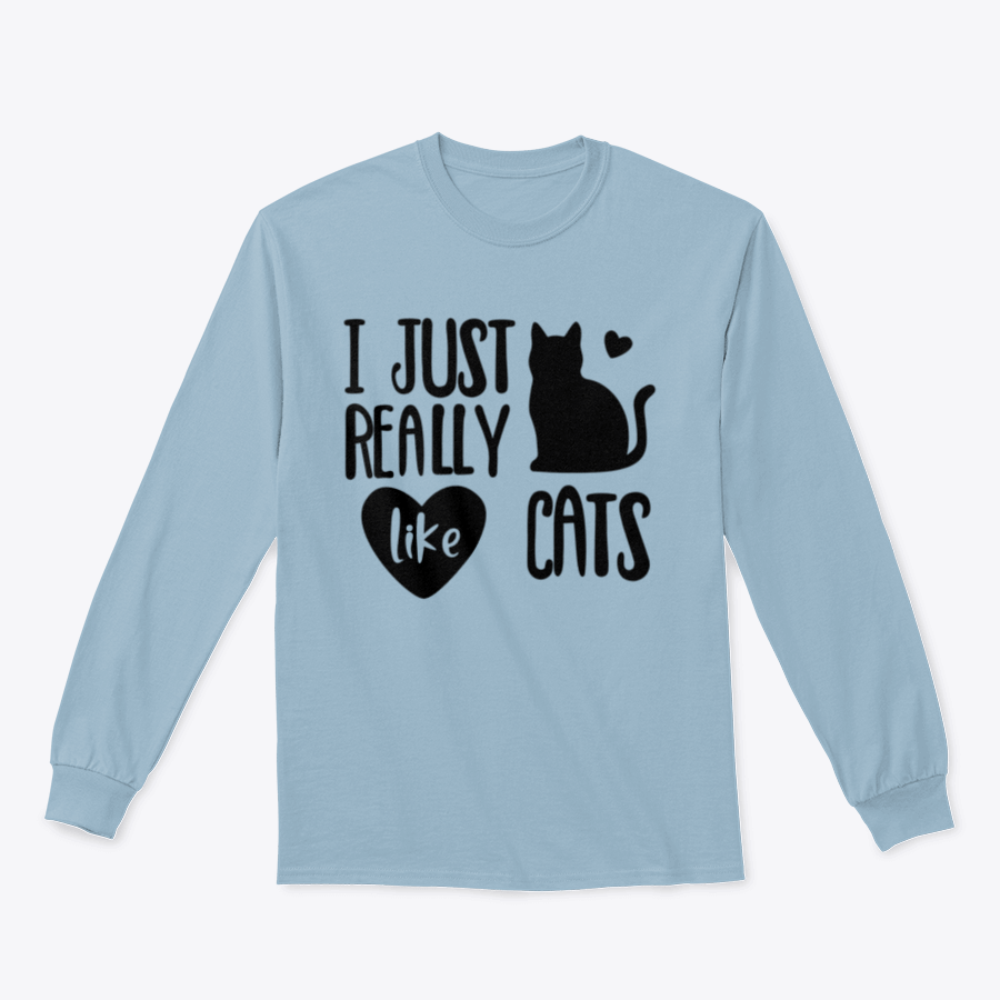 Black and white vector graphic t-shirt featuring the phrase 'I Just Really Cats', showcasing a stylish design for cat lovers.