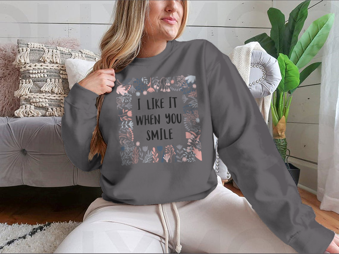 A comfortable cotton shirt featuring the inspirational quote 'I Like It When You Smile' in a stylish design.
