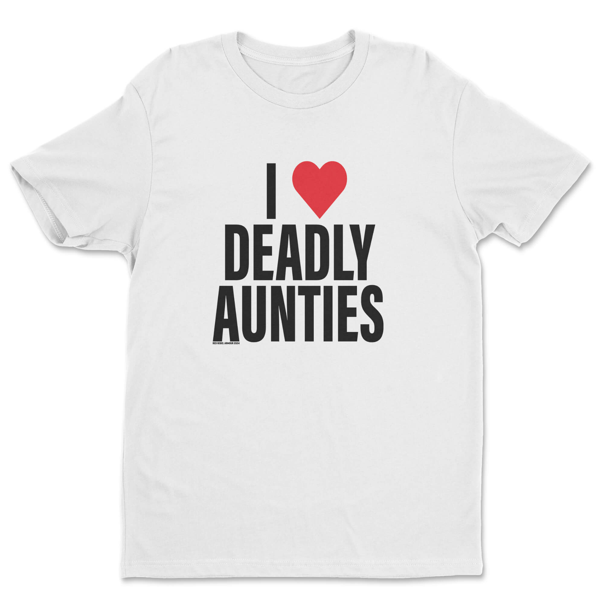 I Love Deadly Aunties Tee featuring vibrant Indigenous artwork, showcasing cultural pride and comfort.