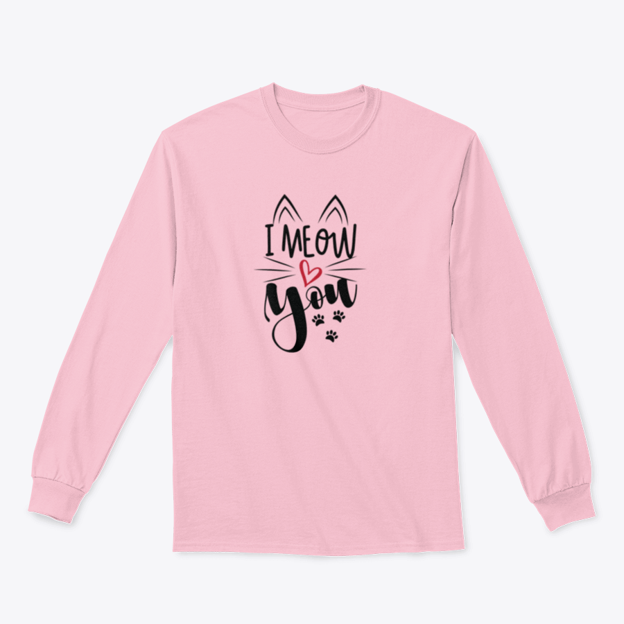 A humorous 'I Meow You' T-shirt featuring a cute paw print design, perfect for cat lovers.
