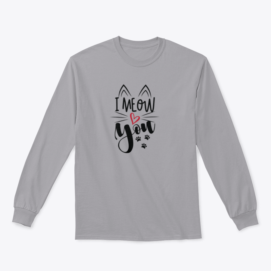 A humorous 'I Meow You' T-shirt featuring a cute paw print design, perfect for cat lovers.