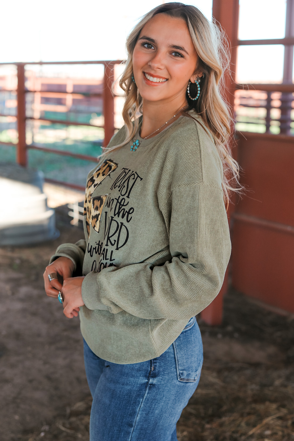A cozy Jesus Cross Corded Oversized Sweatshirt in vintage washed solid color, featuring a round neck and drop shoulder design.