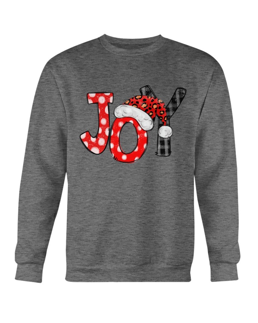 Joy Santa Christmas Sweatshirt featuring a festive Santa design, made from soft cotton-polyester blend, perfect for holiday celebrations.