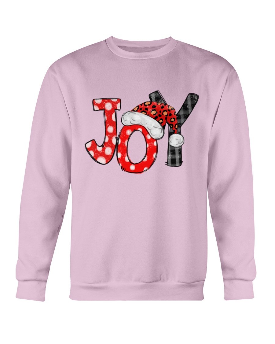 Joy Santa Christmas Sweatshirt featuring a festive Santa design, made from soft cotton-polyester blend, perfect for holiday celebrations.