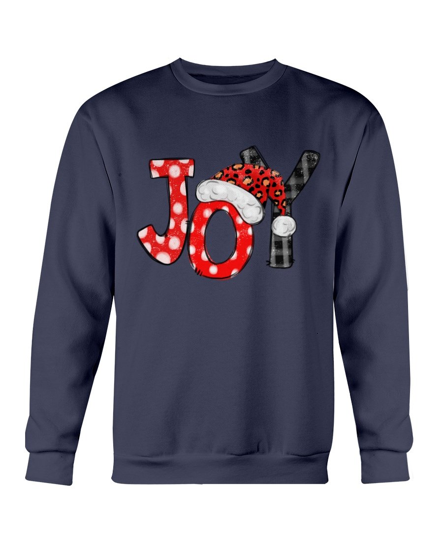Joy Santa Christmas Sweatshirt featuring a festive Santa design, made from soft cotton-polyester blend, perfect for holiday celebrations.