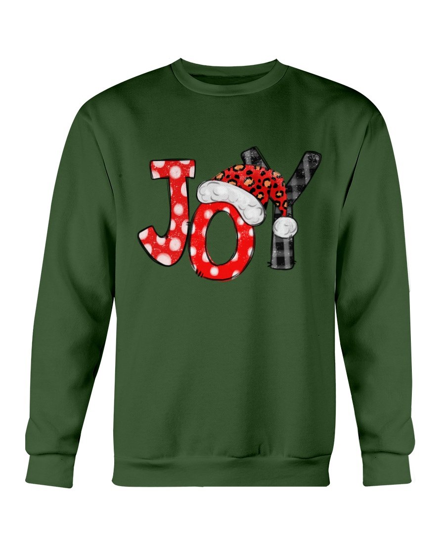 Joy Santa Christmas Sweatshirt featuring a festive Santa design, made from soft cotton-polyester blend, perfect for holiday celebrations.