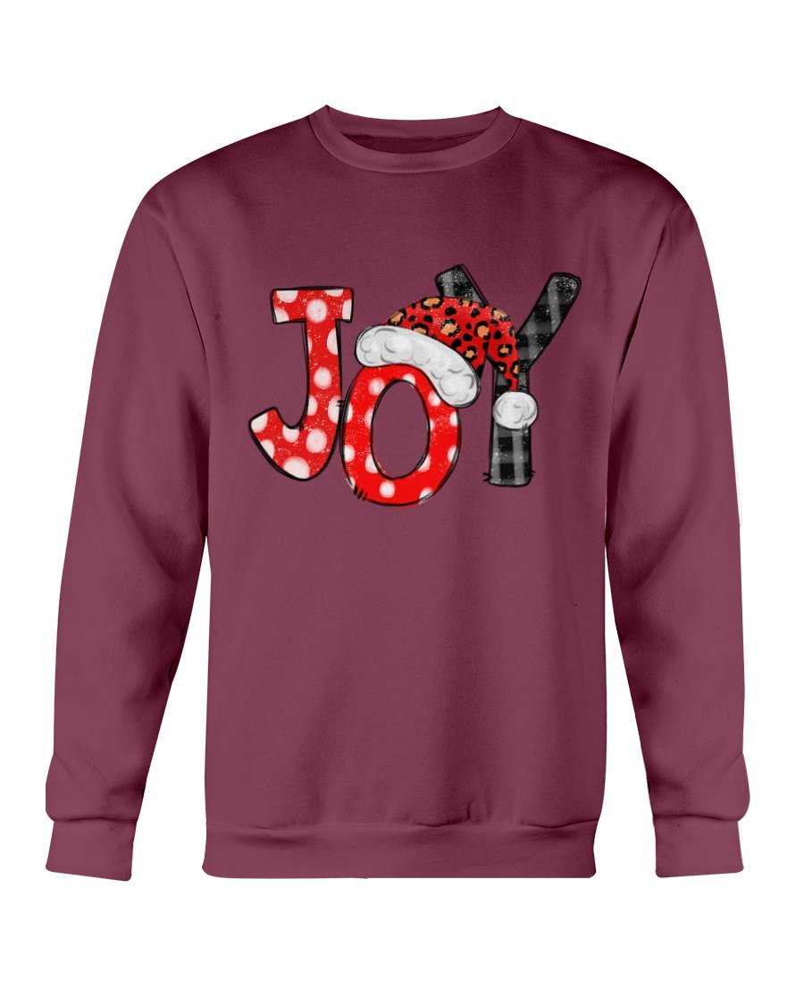 Joy Santa Christmas Sweatshirt featuring a festive Santa design, made from soft cotton-polyester blend, perfect for holiday celebrations.