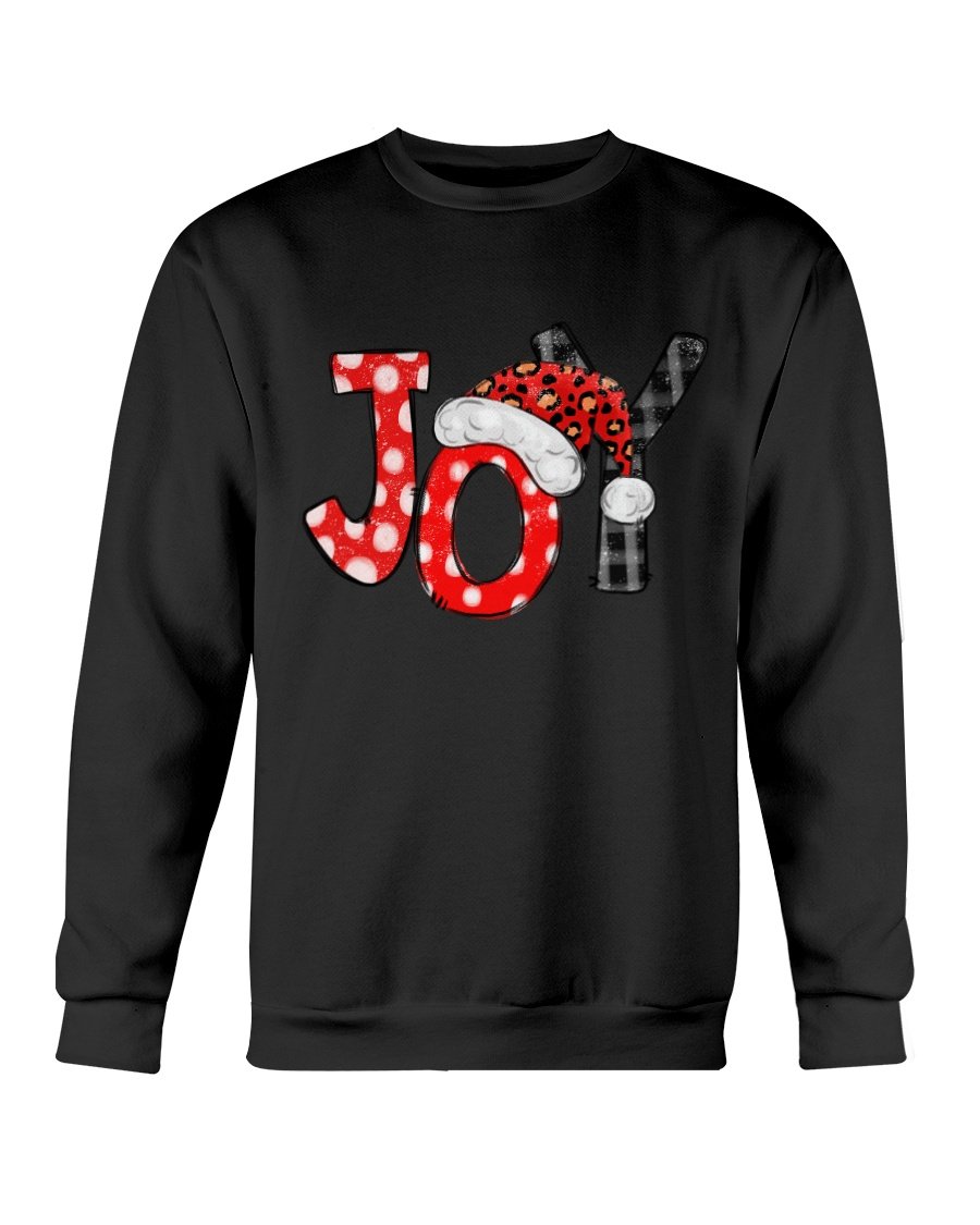 Joy Santa Christmas Sweatshirt featuring a festive Santa design, made from soft cotton-polyester blend, perfect for holiday celebrations.