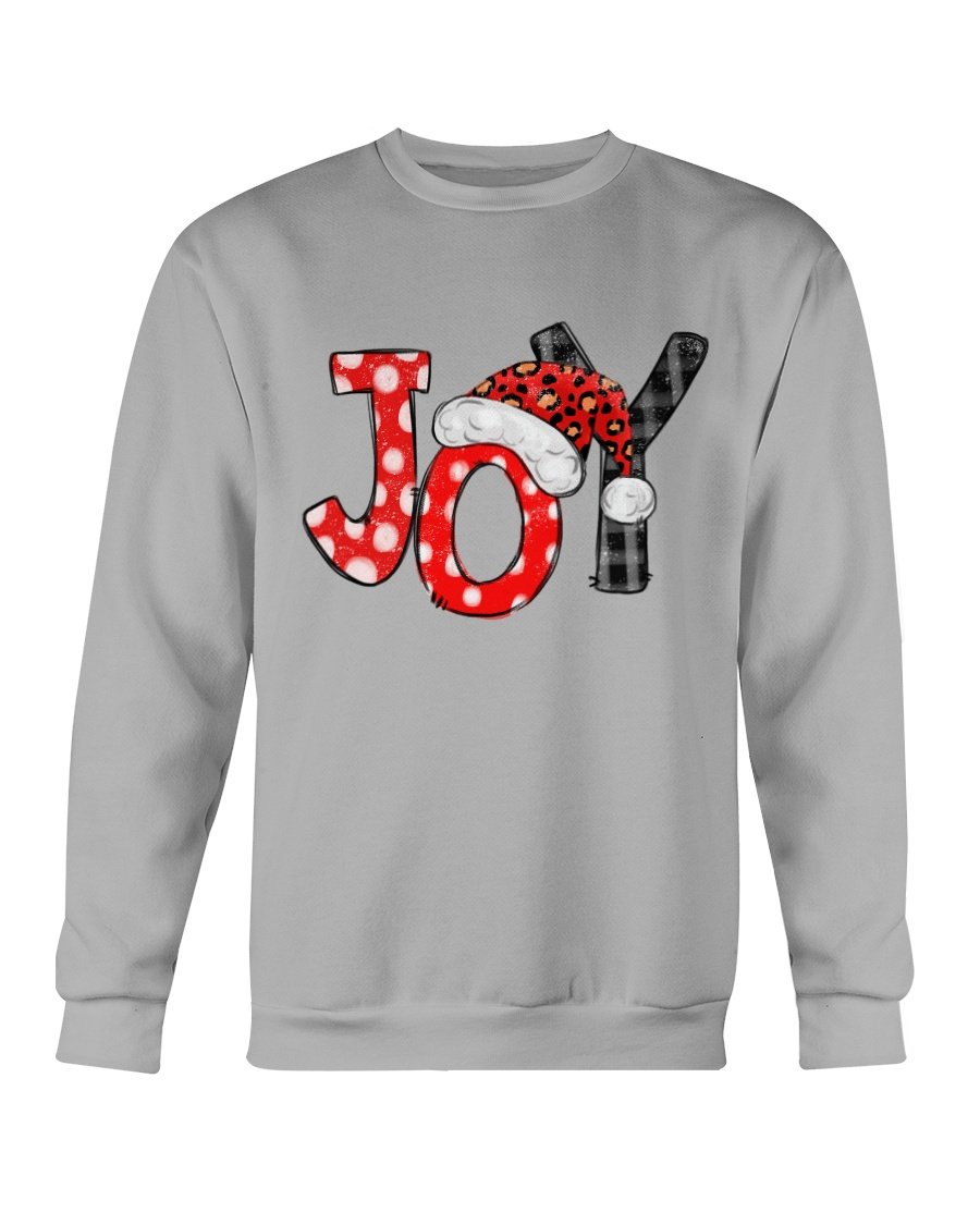 Joy Santa Christmas Sweatshirt featuring a festive Santa design, made from soft cotton-polyester blend, perfect for holiday celebrations.