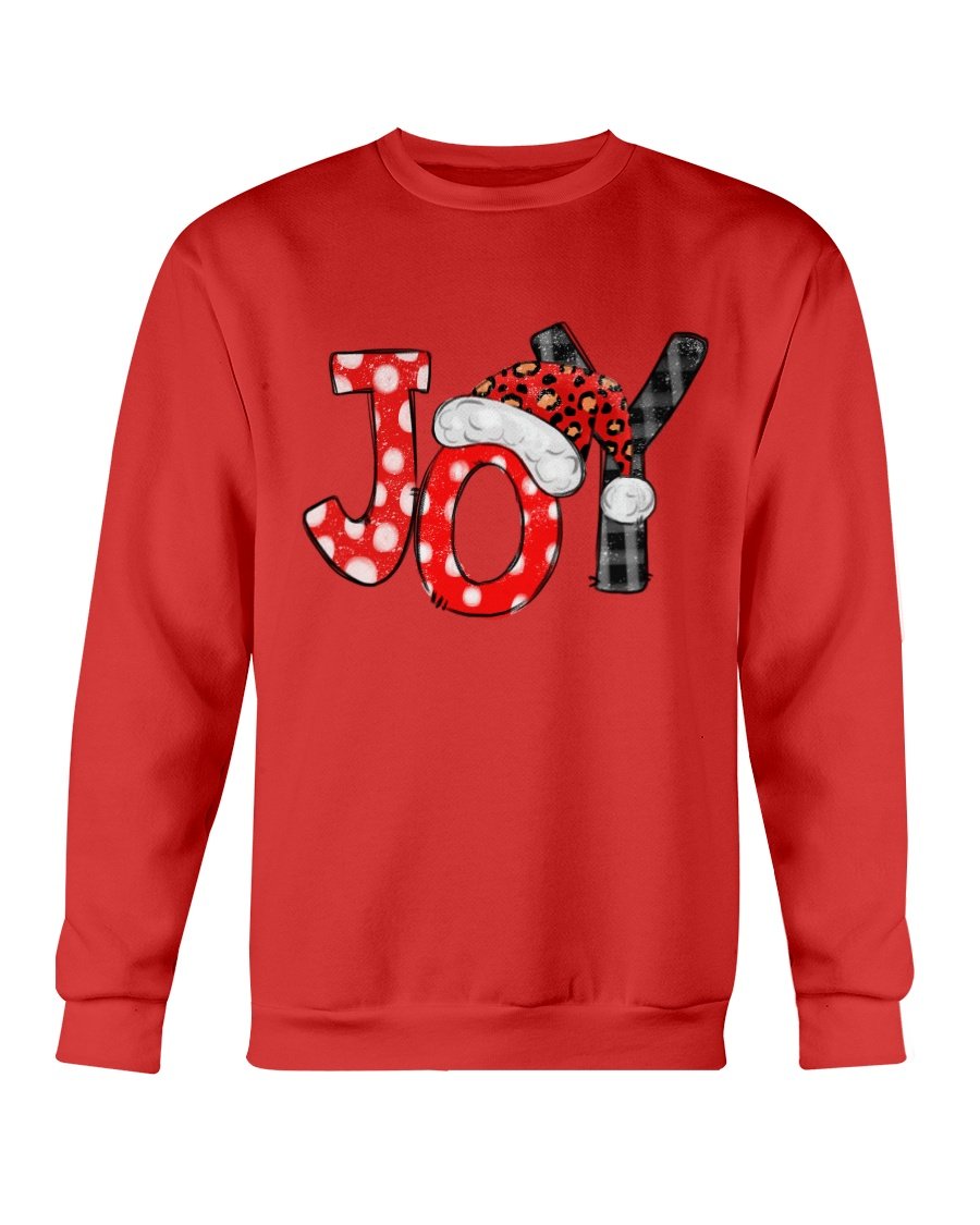Joy Santa Christmas Sweatshirt featuring a festive Santa design, made from soft cotton-polyester blend, perfect for holiday celebrations.
