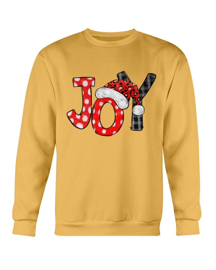 Joy Santa Christmas Sweatshirt featuring a festive Santa design, made from soft cotton-polyester blend, perfect for holiday celebrations.
