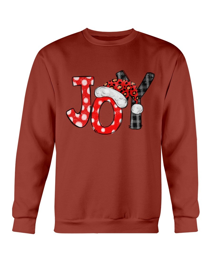 Joy Santa Christmas Sweatshirt featuring a festive Santa design, made from soft cotton-polyester blend, perfect for holiday celebrations.