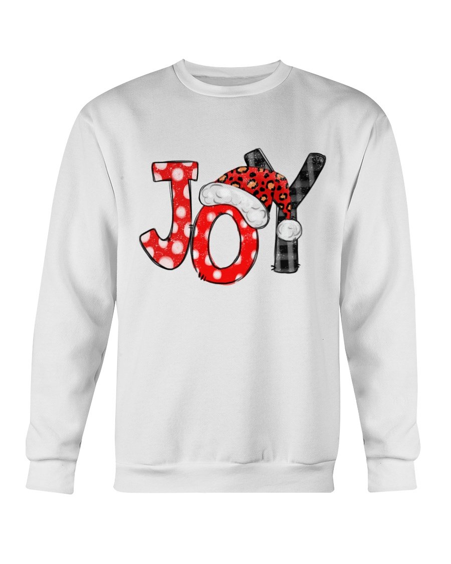 Joy Santa Christmas Sweatshirt featuring a festive Santa design, made from soft cotton-polyester blend, perfect for holiday celebrations.