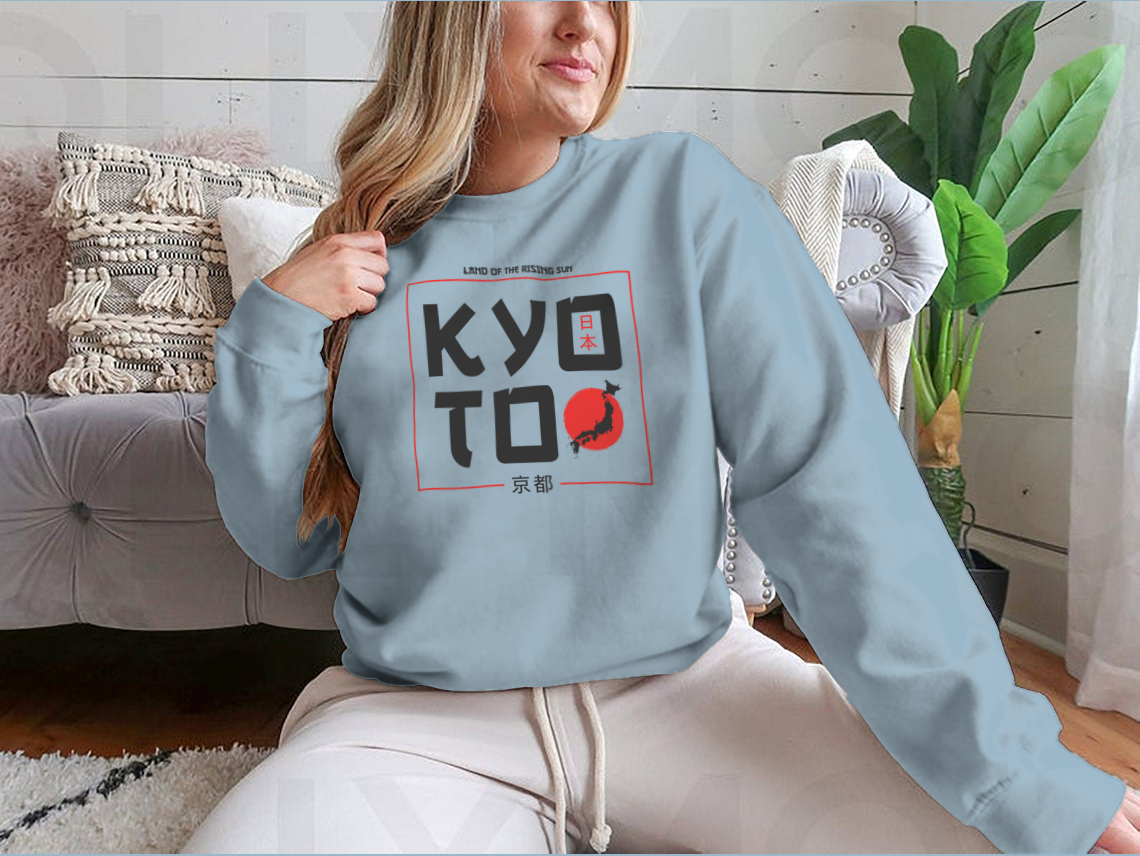 Kyoto Typography Graphics T-Shirt featuring a stylish Japan map design, made from 100% cotton for comfort and durability.