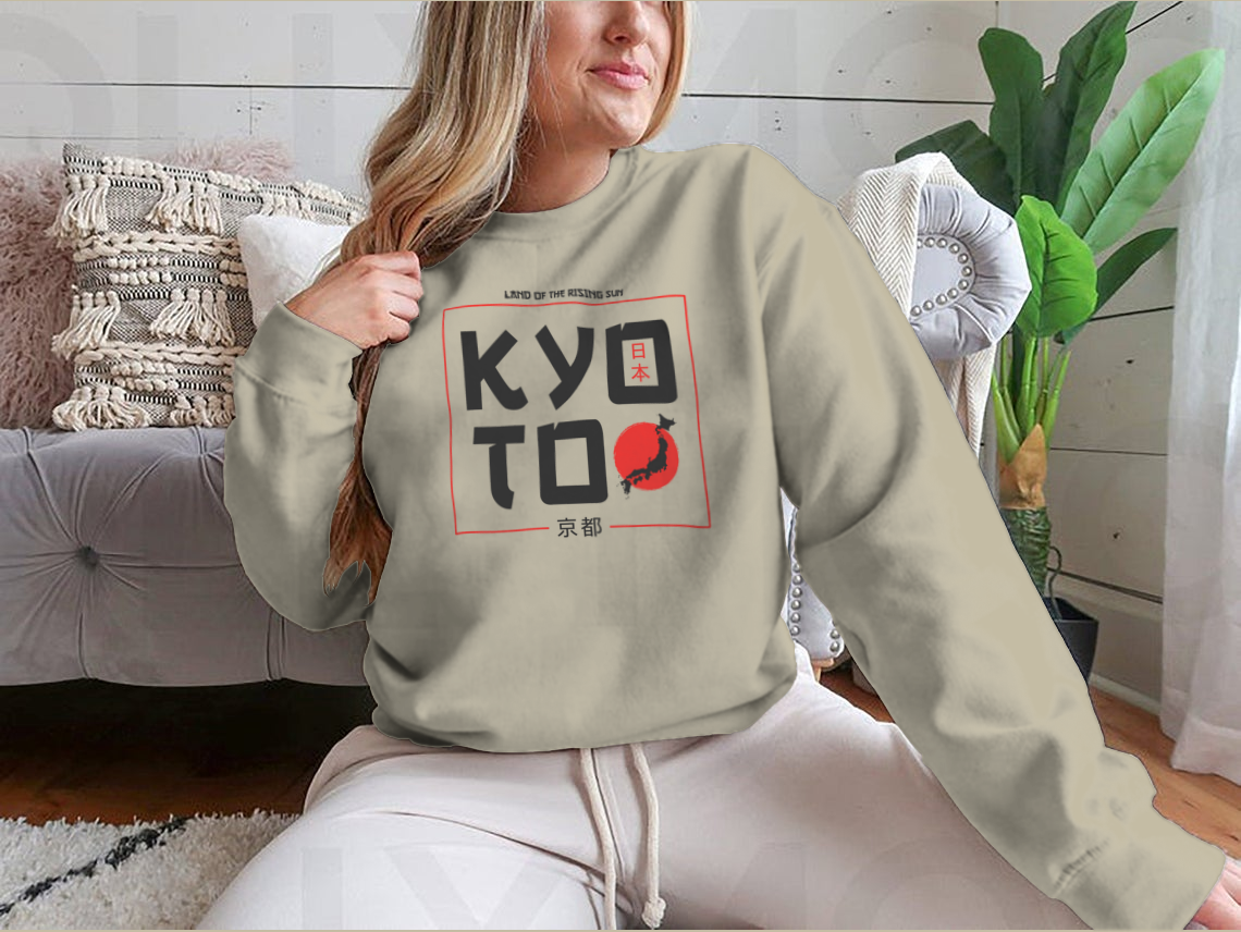 Kyoto Typography Graphics T-Shirt featuring a stylish Japan map design, made from 100% cotton for comfort and durability.