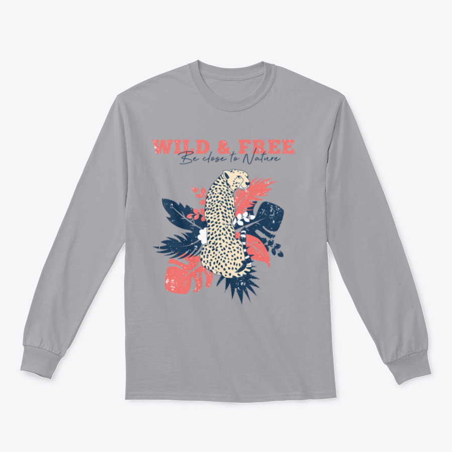 A stylish garment featuring a leopard surrounded by tropical leaves, showcasing a vibrant and nature-inspired design.