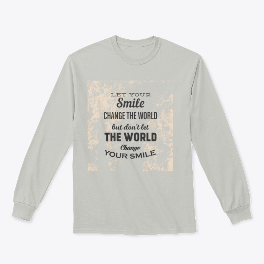 A stylish t-shirt featuring the phrase 'Let Your Smile Change The World' in a comfortable cotton/polyester blend, perfect for casual wear.
