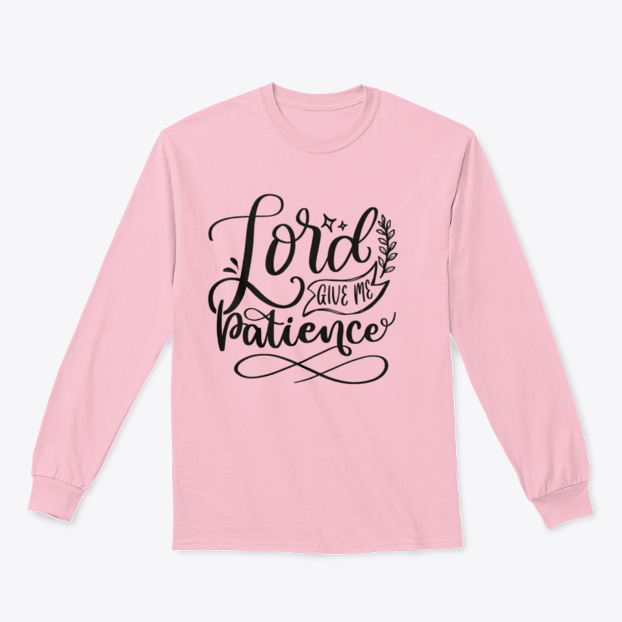 A comfortable cotton t-shirt featuring the motivational quote 'Lord Give Me Patience' in stylish lettering, perfect for expressing faith.