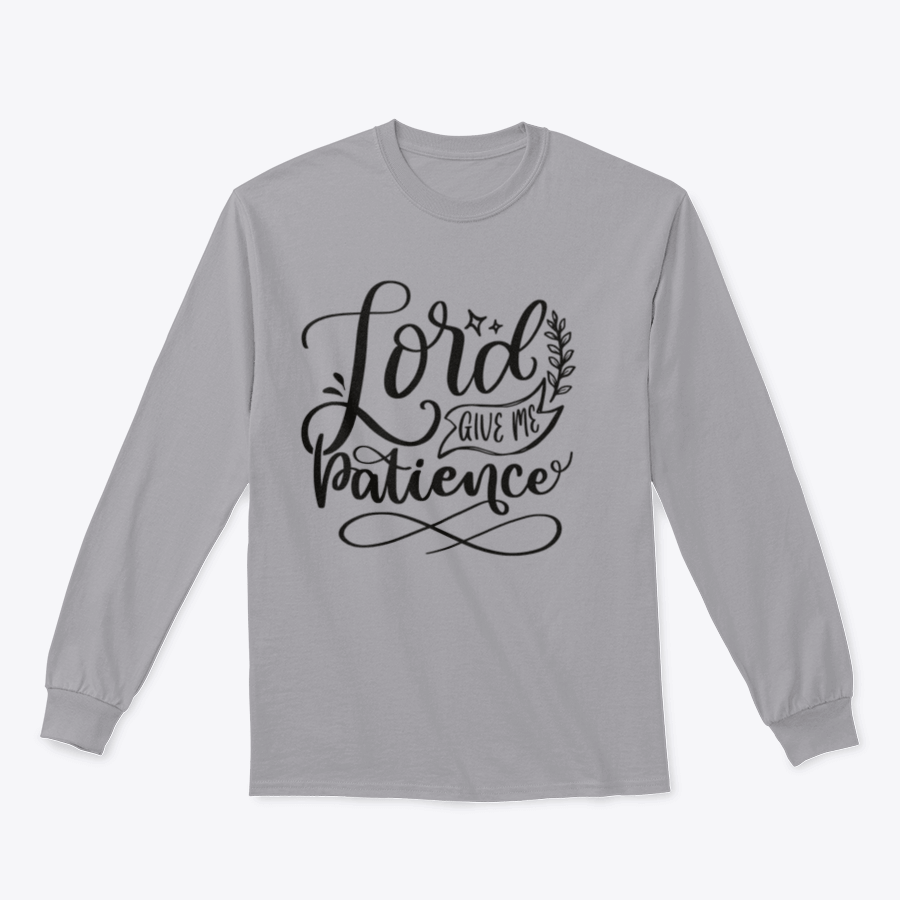 A comfortable cotton t-shirt featuring the motivational quote 'Lord Give Me Patience' in stylish lettering, perfect for expressing faith.