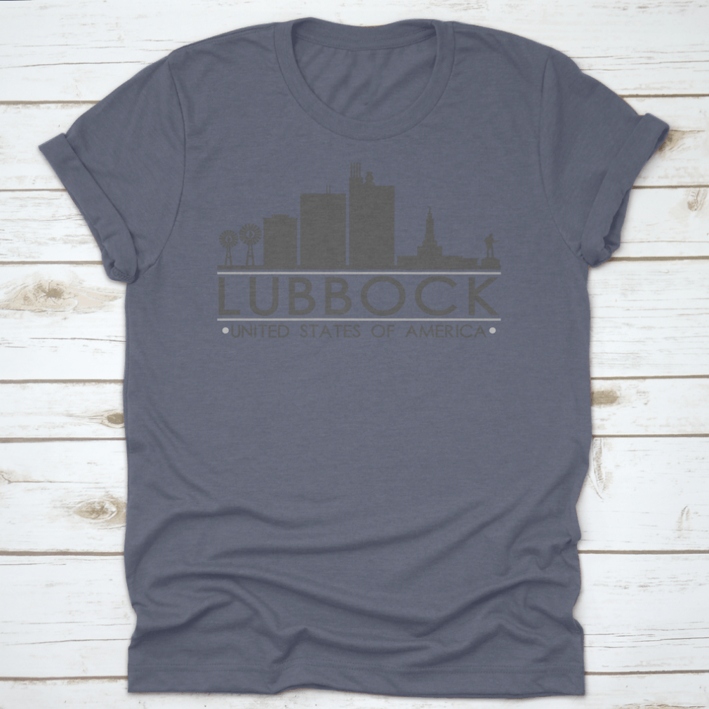 Lubbock Texas skyline silhouette design on a stylish t-shirt, showcasing iconic city landmarks in a modern vector art style.