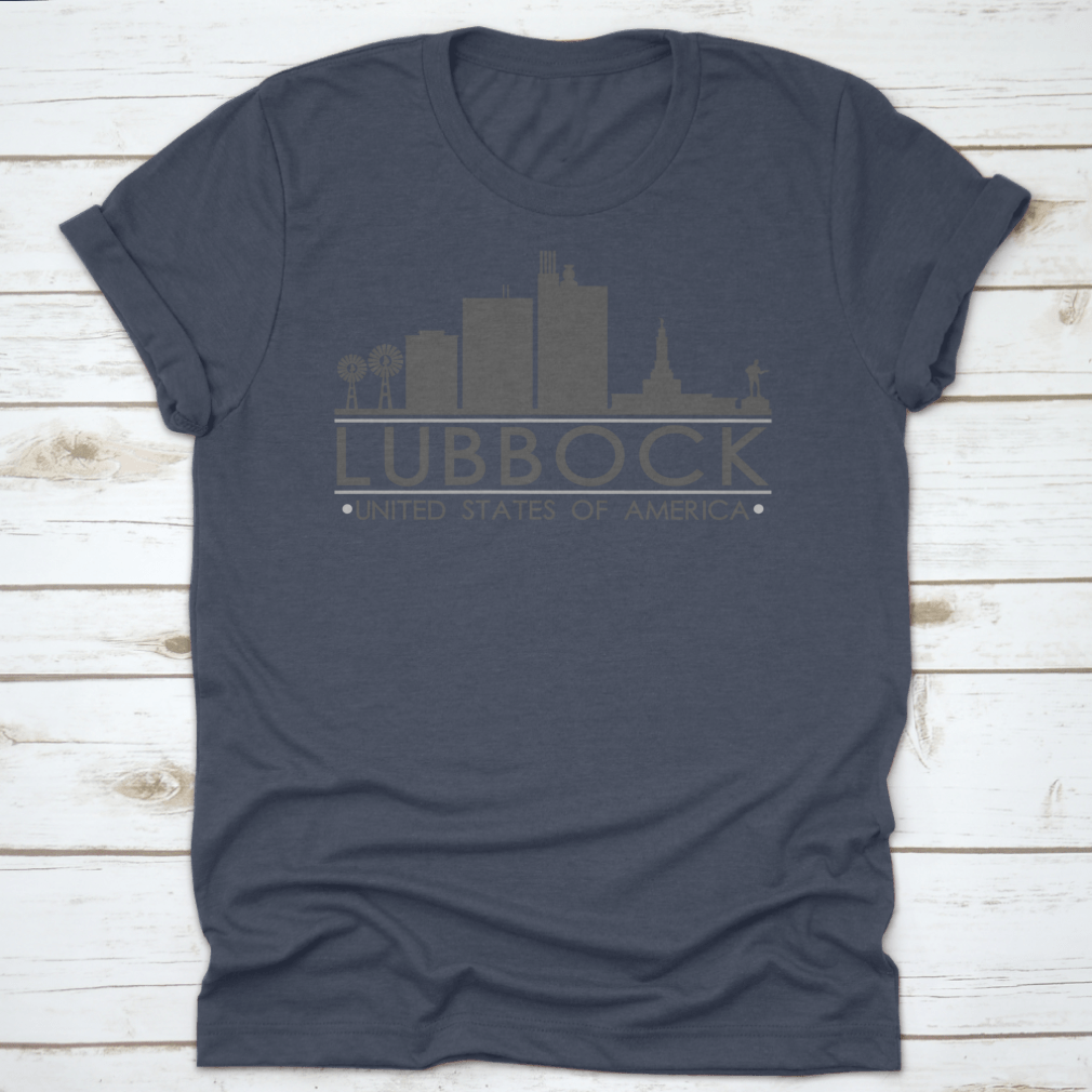 Lubbock Texas skyline silhouette design on a stylish t-shirt, showcasing iconic city landmarks in a modern vector art style.