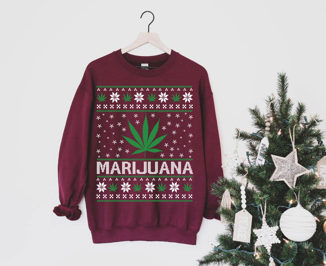 A cozy Marijuana Winter Sweatshirt featuring a classic fit, made from a soft cotton-polyester blend, ideal for chilly weather.