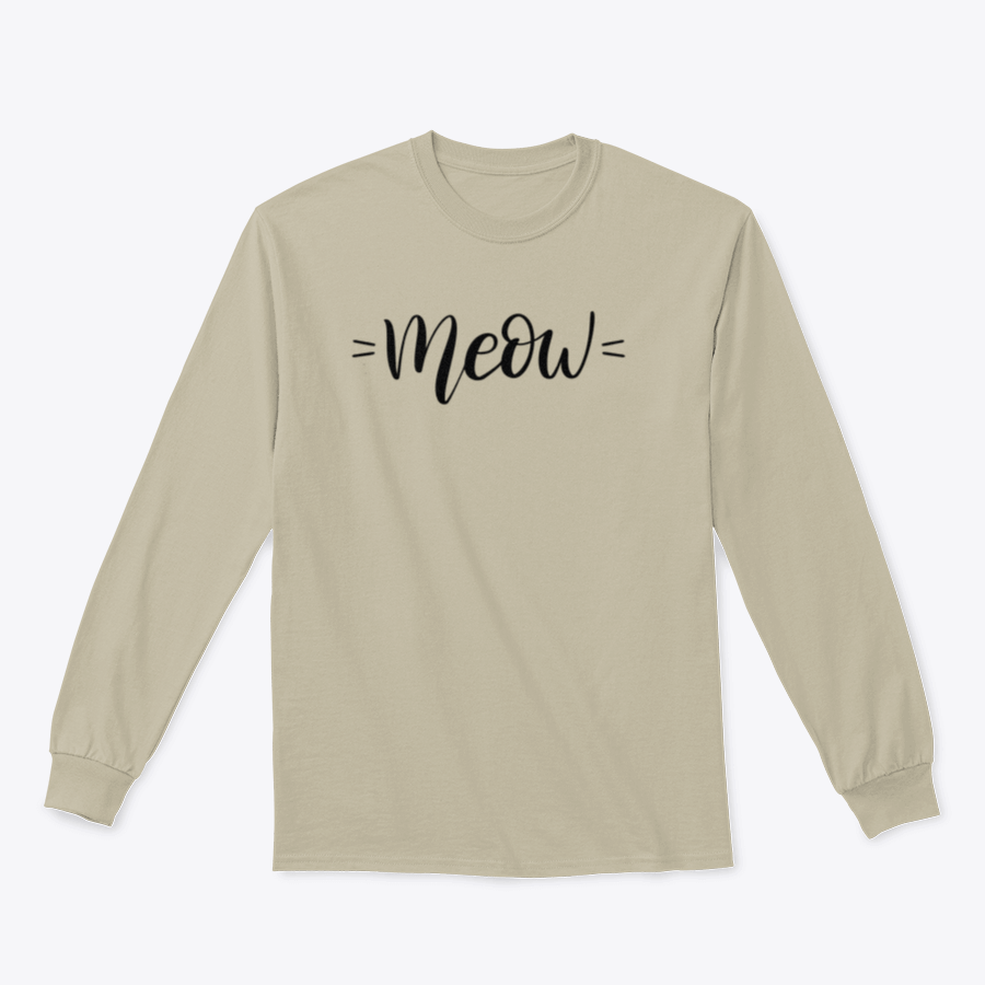 A stylish t-shirt featuring a cute cat-themed print with the word 'Meow' in vector lettering, perfect for cat lovers.