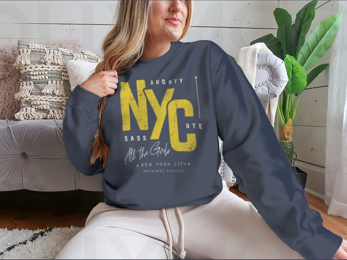 Stylish NYC T-shirt design featuring a black background, showcasing the iconic city name in a modern font.
