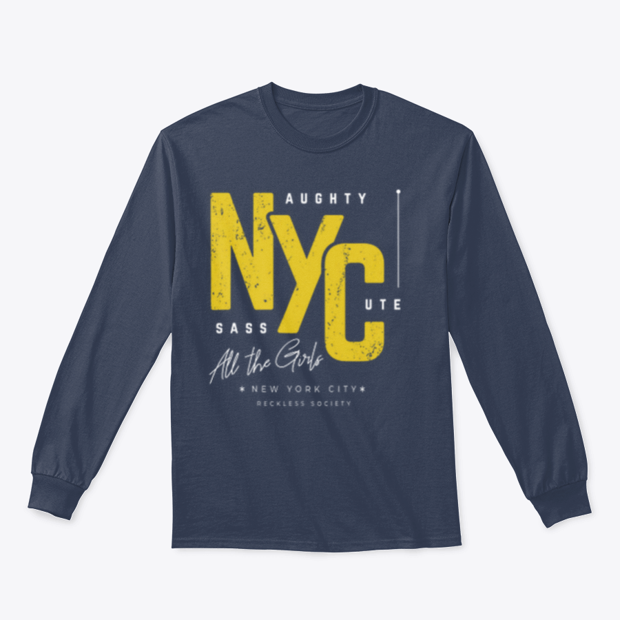 Stylish NYC T-shirt design featuring a black background, showcasing the iconic city name in a modern font.