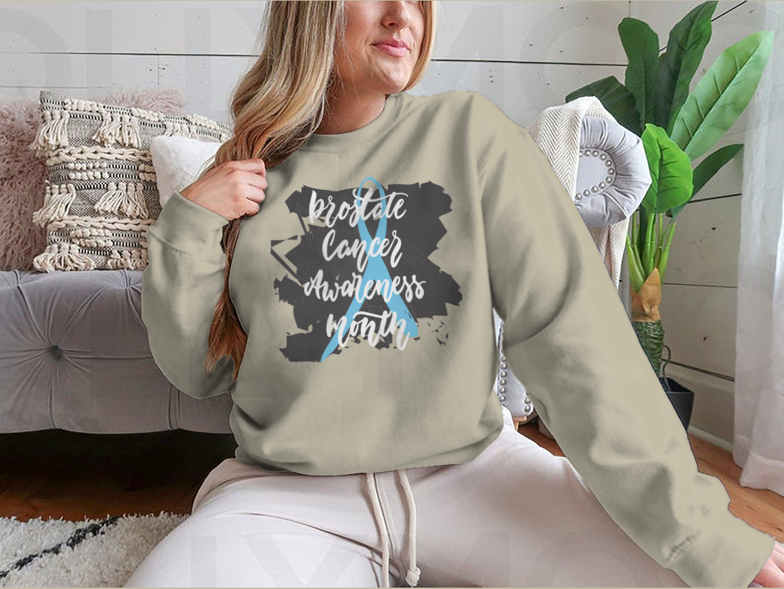 Hand-drawn lettering apparel for Prostate Cancer Awareness Month, showcasing a stylish design on a comfortable cotton fabric.