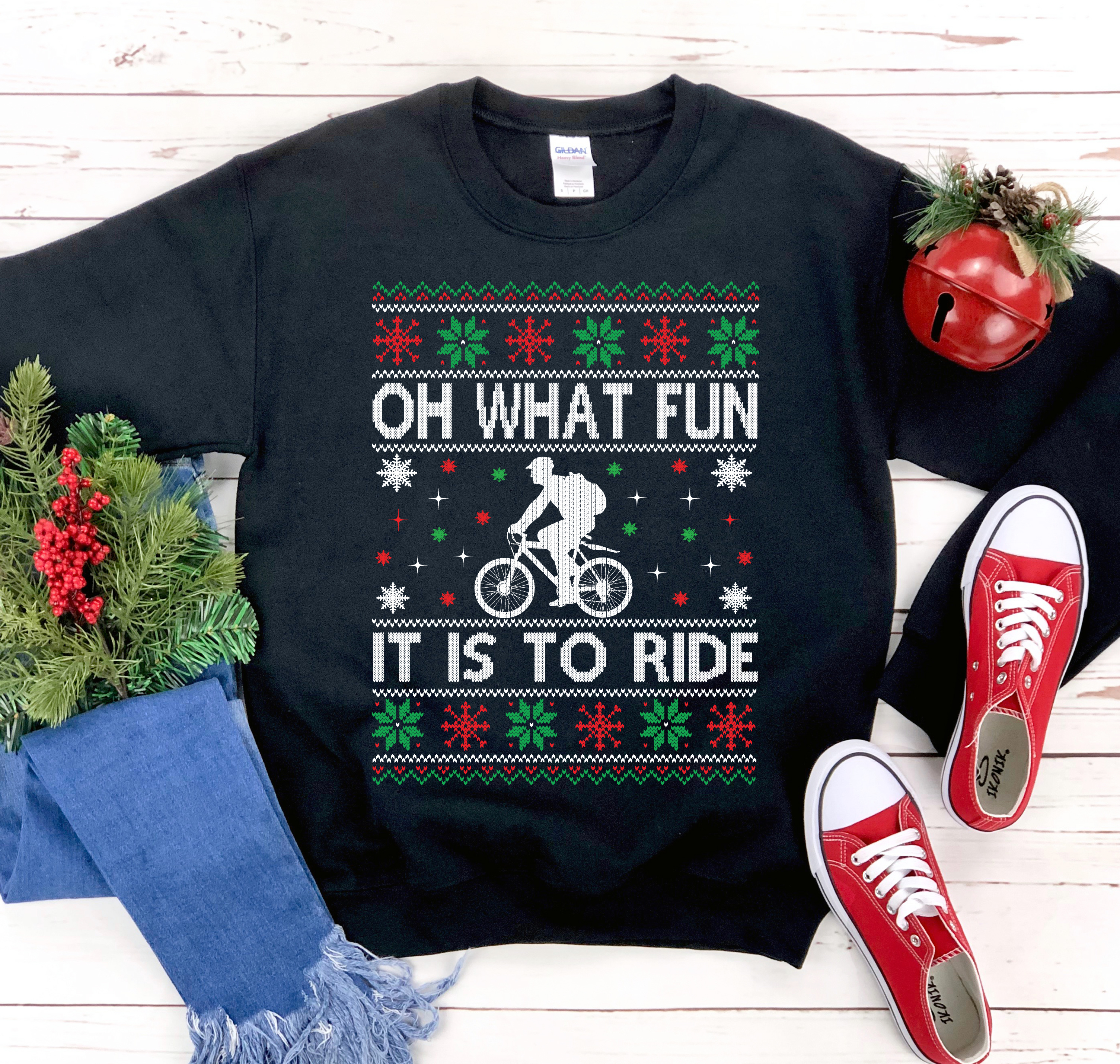 A cozy unisex sweatshirt featuring a festive 'Oh What Fun' design, perfect for Christmas celebrations.
