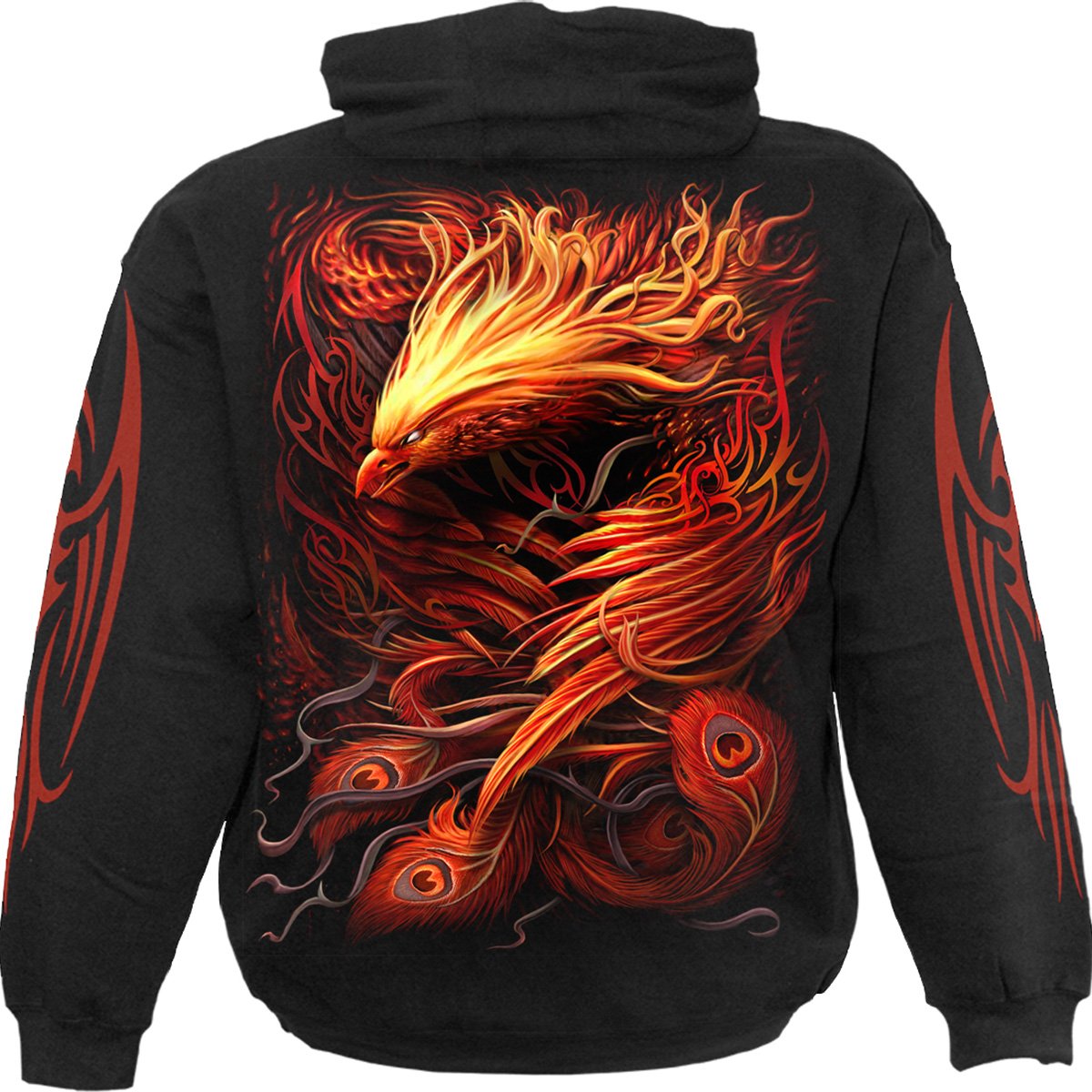 PHOENIX ARISEN Hoody Black featuring a phoenix graphic, made from 100% cotton fleece.