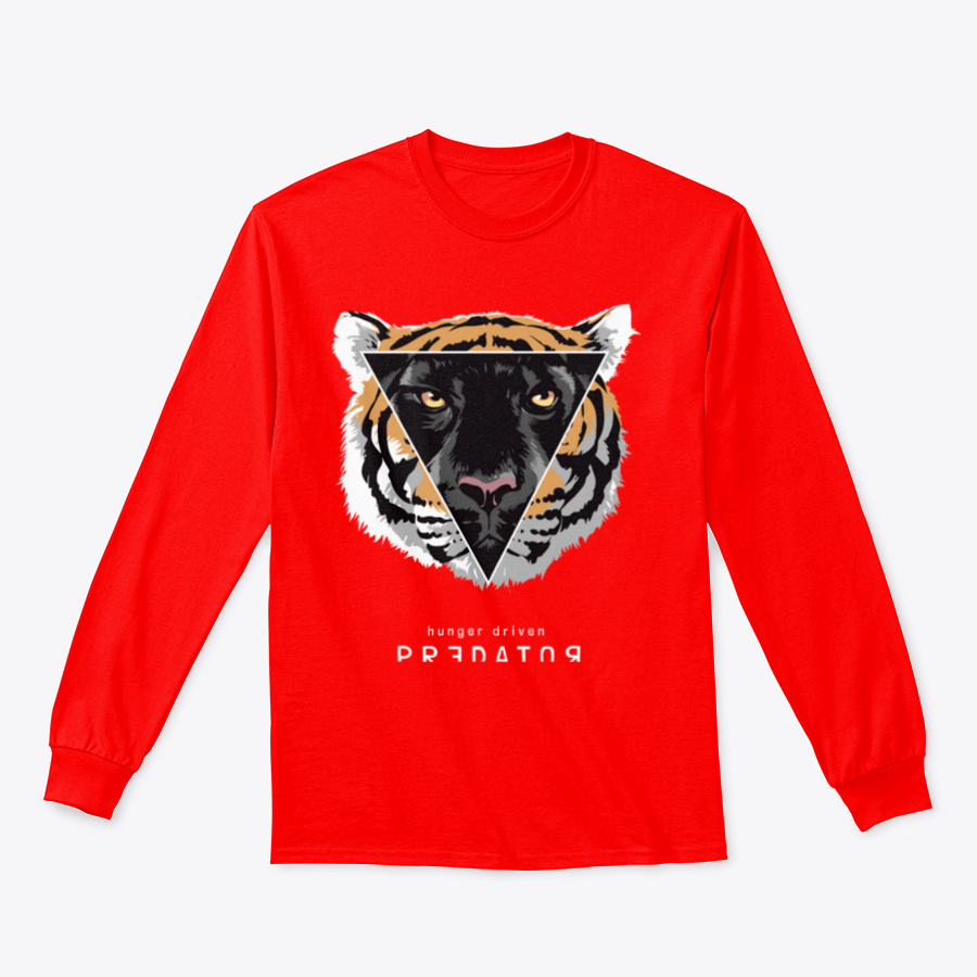 Predator Win Panther Face t-shirt featuring a triangle frame design on a tiger head, showcasing vibrant colors and unique artwork.