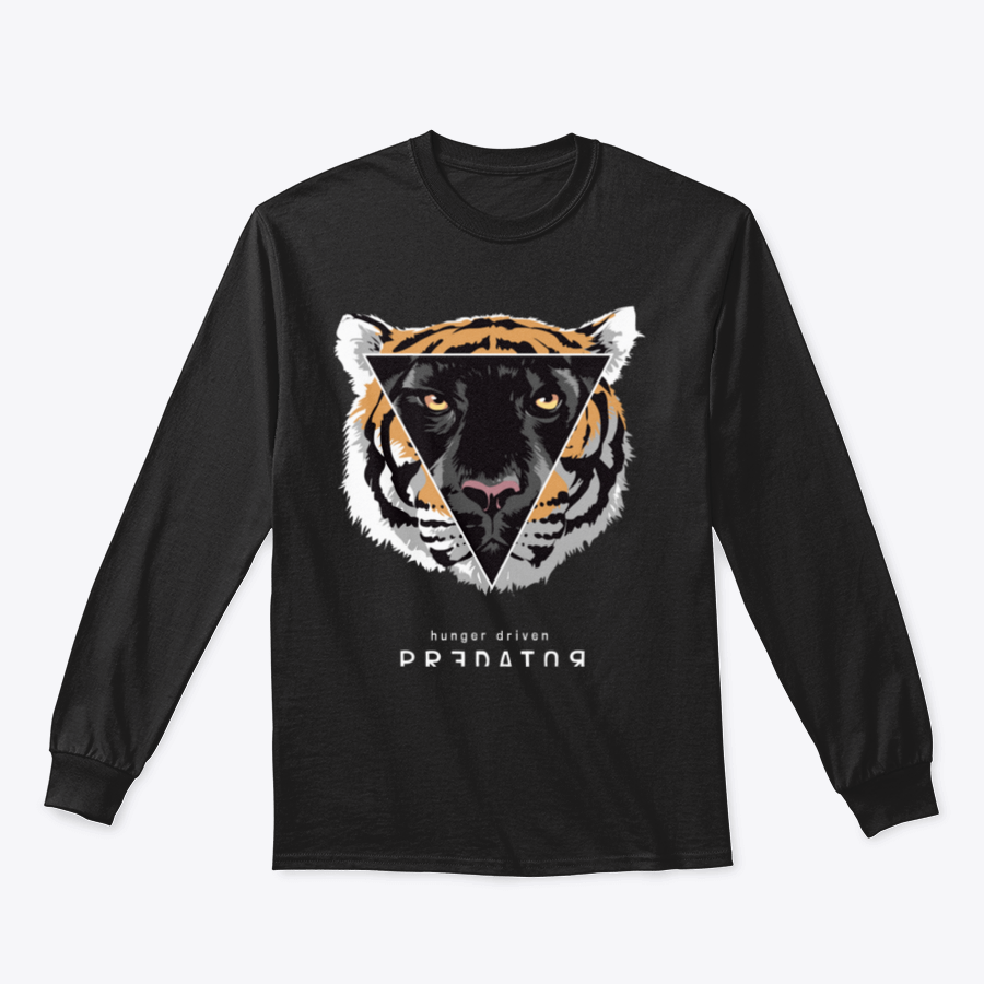 Predator Win Panther Face t-shirt featuring a triangle frame design on a tiger head, showcasing vibrant colors and unique artwork.