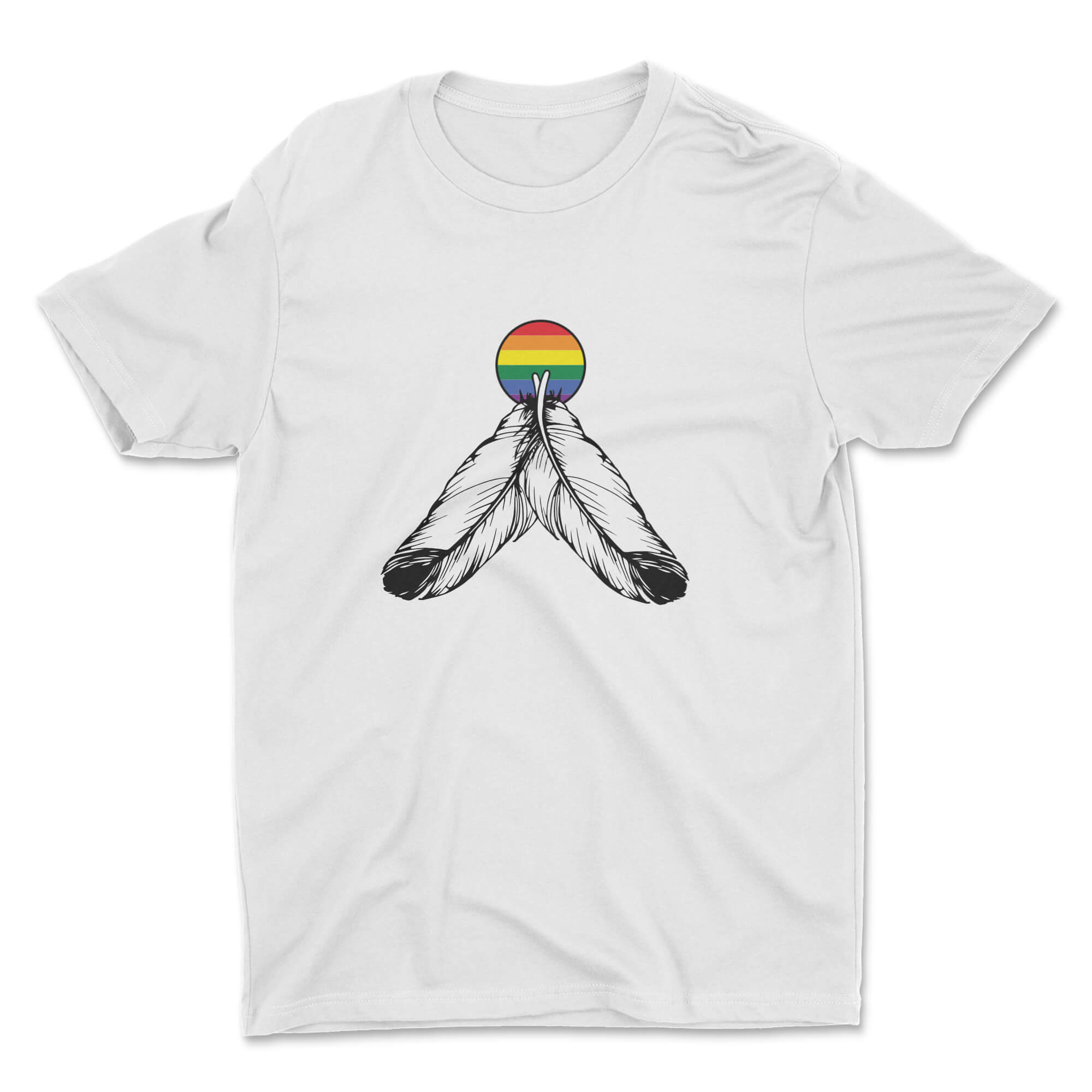A vibrant Pride Tee featuring Indigenous artwork, symbolizing love and equality, made from soft, eco-friendly fabric.