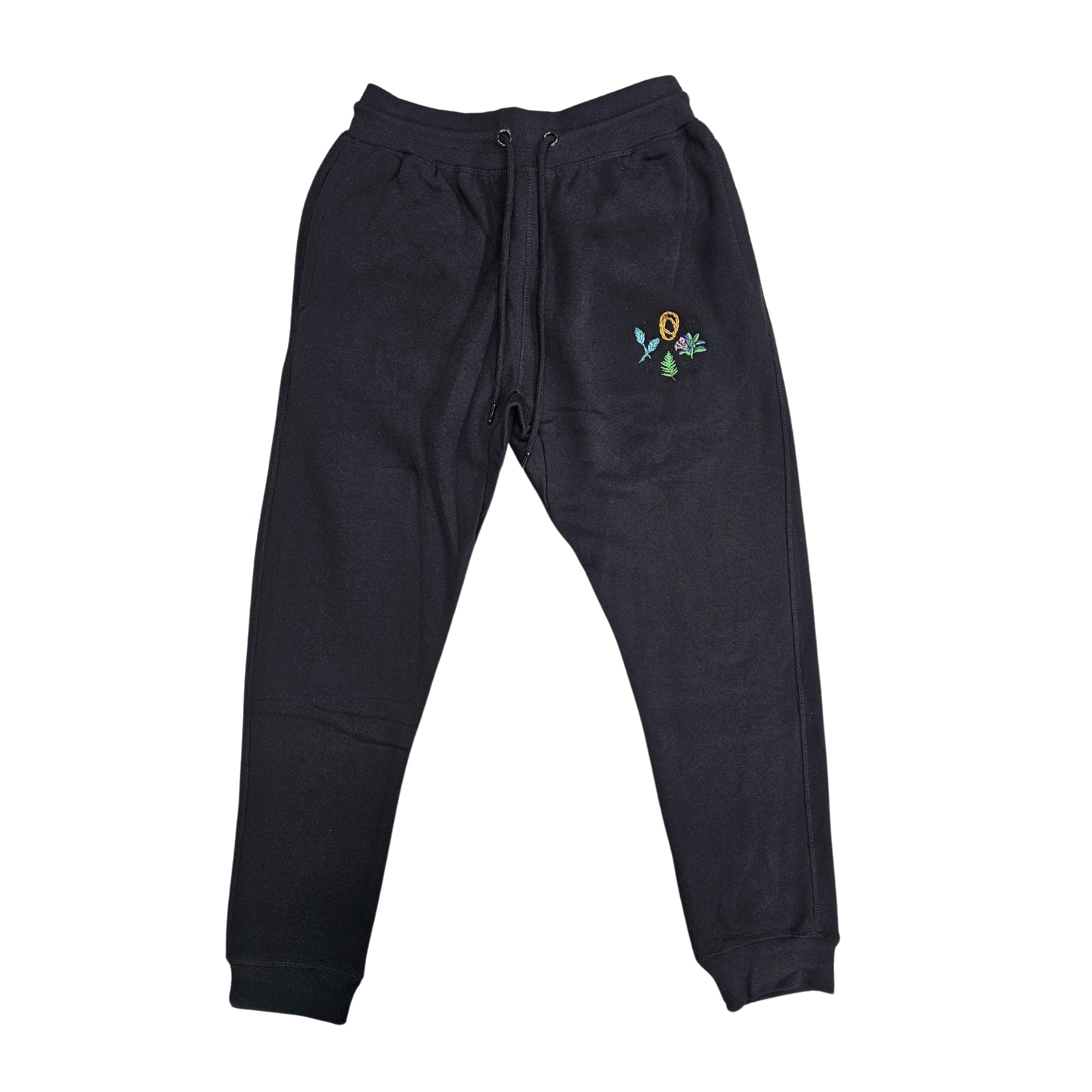 Protection Path Embroidered Joggers featuring Indigenous artwork, side pockets, and a comfortable fit.