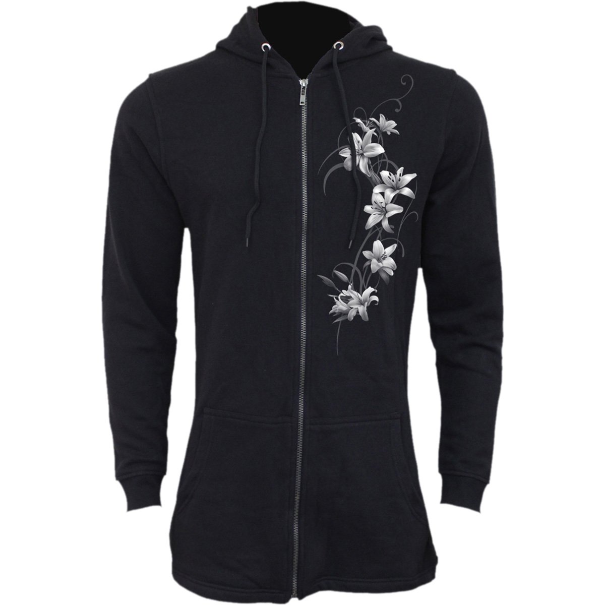 PURE OF HEART Ladies Fish Tail Full Zip Hoody in soft cotton fleece, featuring a stylish fish tail design and zip sleeves.