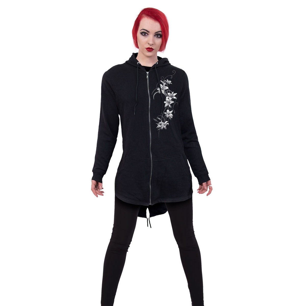 PURE OF HEART Ladies Fish Tail Full Zip Hoody in soft cotton fleece, featuring a stylish fish tail design and zip sleeves.