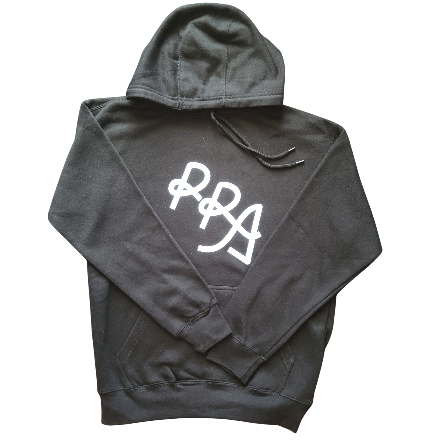 RRA Hoodie featuring Indigenous artwork, kangaroo pocket, and drawcord hood in a cozy setting.