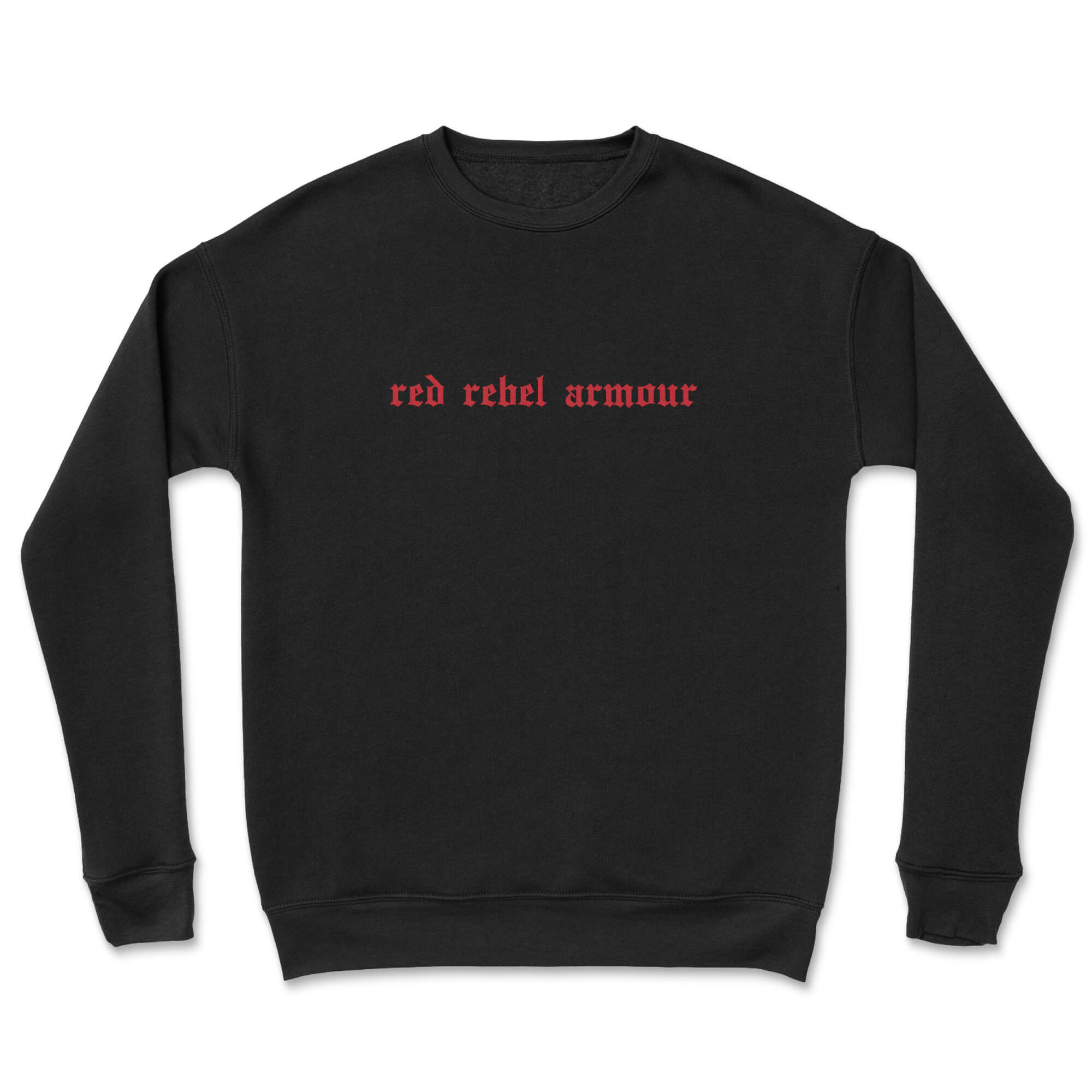 RRA Red OE Logo Crewneck featuring Indigenous artwork, soft fabric, and ribbed cuffs.