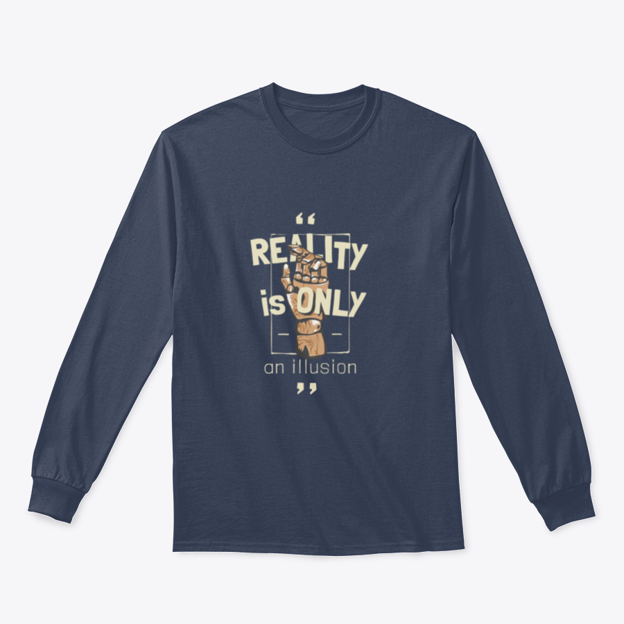 Reality Is Illusion T-shirt featuring a wood hand illustration, made from soft cotton fabric.